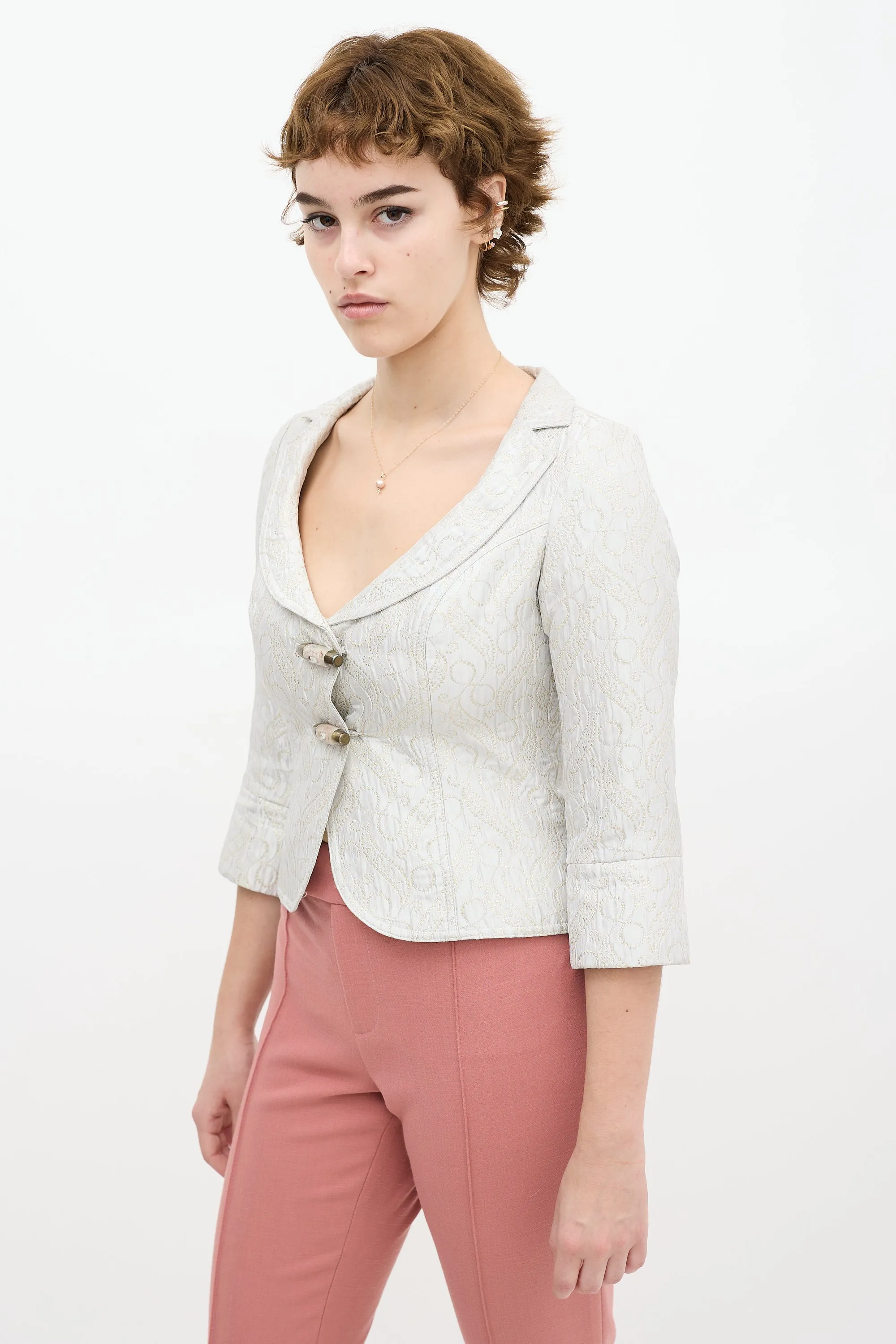 Silver & Gold Satin Embroidery Blazer