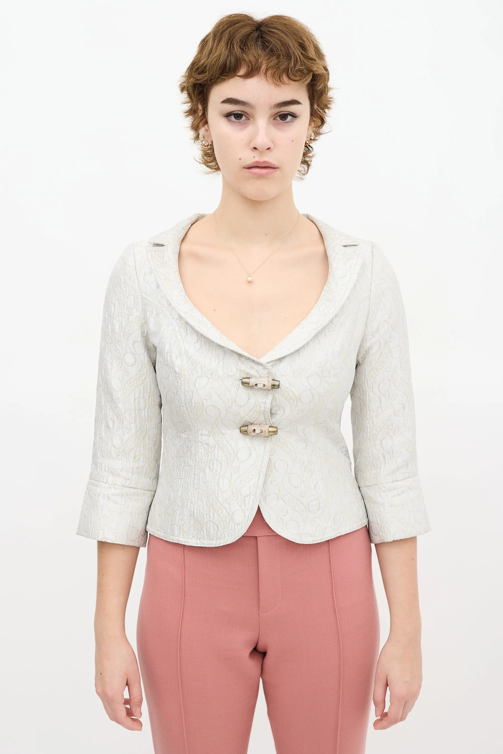 Silver & Gold Satin Embroidery Blazer