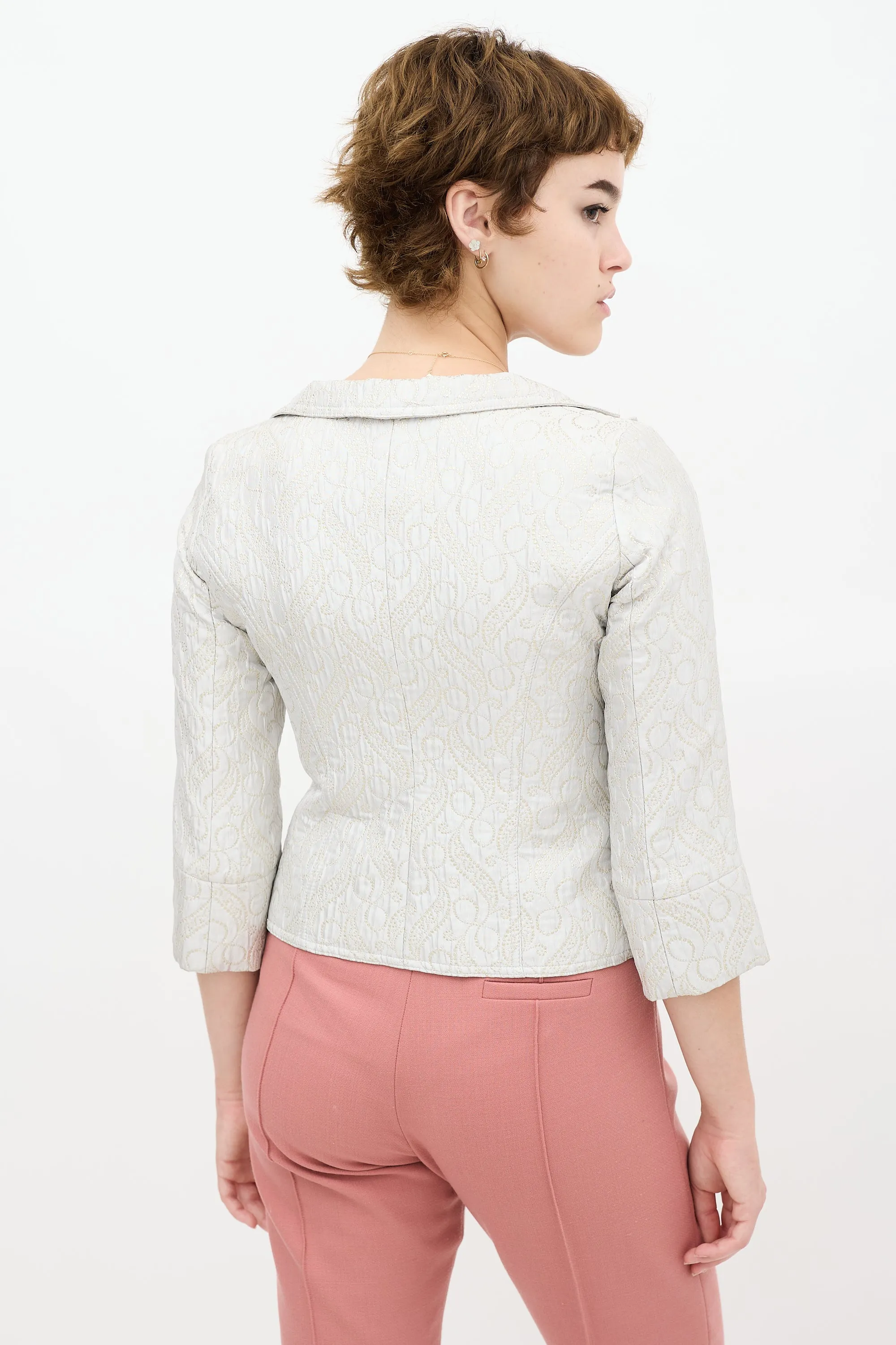 Silver & Gold Satin Embroidery Blazer