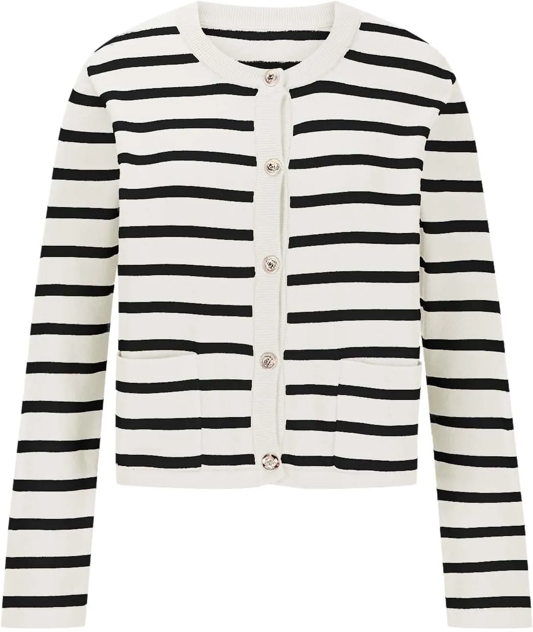 Sinzelimin Women's Open Front Cardigan Sweaters Fashion Striped Button Down Cable Knit Chunky Lapel Knitwear Outwear Coats