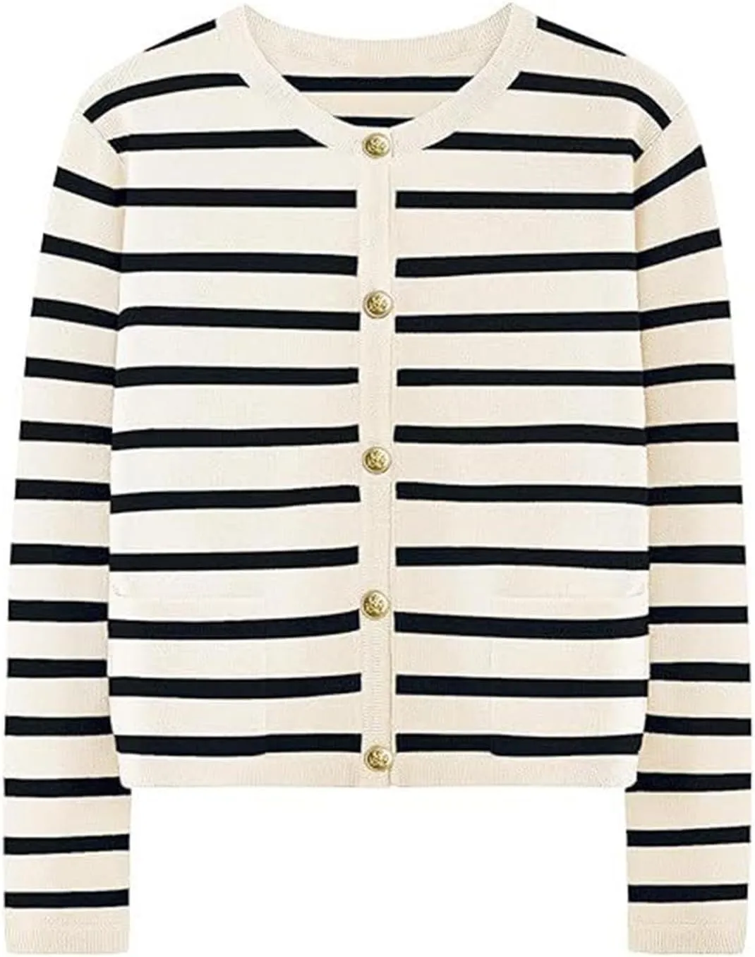 Sinzelimin Women's Open Front Cardigan Sweaters Fashion Striped Button Down Cable Knit Chunky Lapel Knitwear Outwear Coats