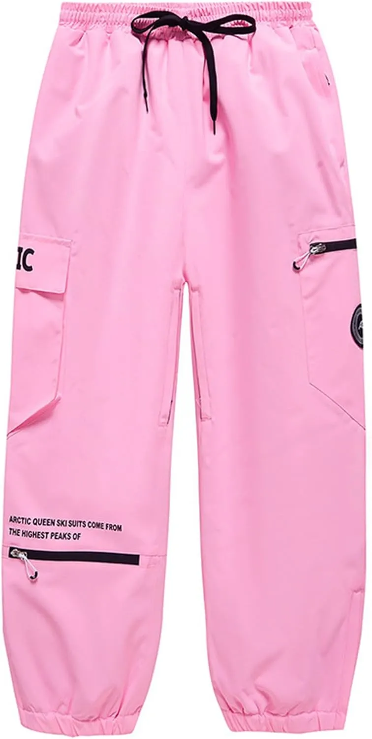 Ski Harem Pants Women Drawstring Hiking Pants Insulated Outdoor Snow Ski Pants Winter Soft Shell with Zipper Pockets