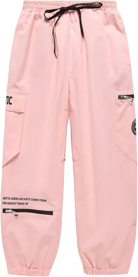 Ski Harem Pants Women Drawstring Hiking Pants Insulated Outdoor Snow Ski Pants Winter Soft Shell with Zipper Pockets