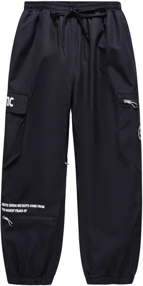 Ski Harem Pants Women Drawstring Hiking Pants Insulated Outdoor Snow Ski Pants Winter Soft Shell with Zipper Pockets