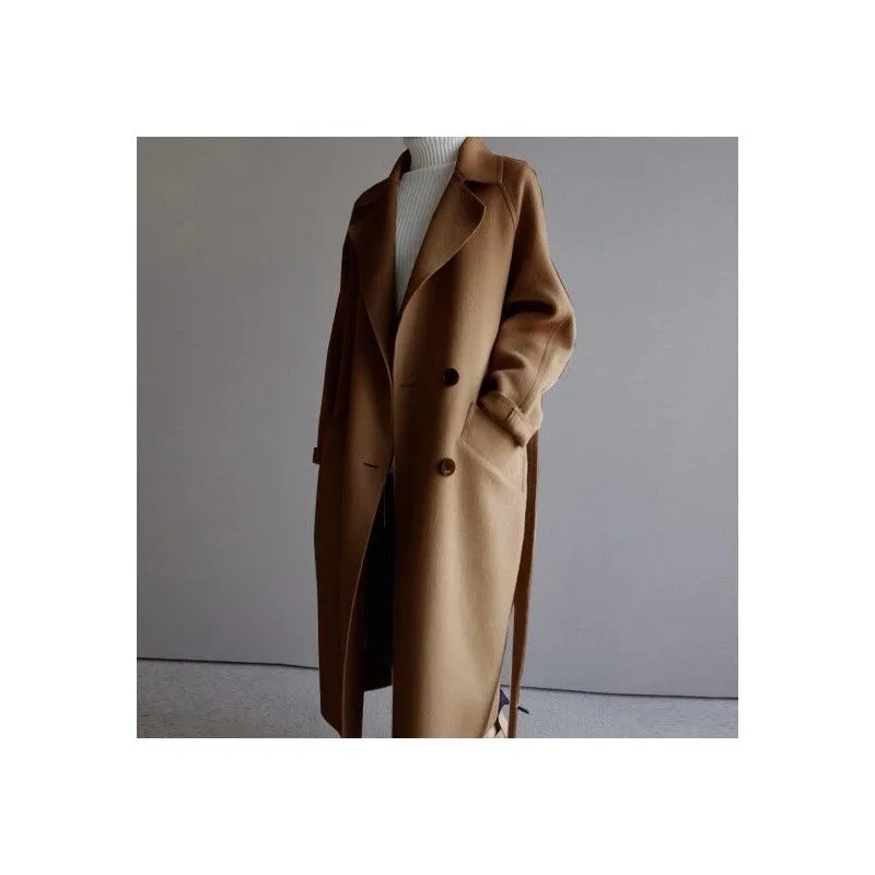 Solid Color Reversible Cashmere Medium-Length Woolen Coat