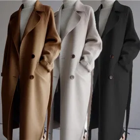 Solid Color Reversible Cashmere Medium-Length Woolen Coat