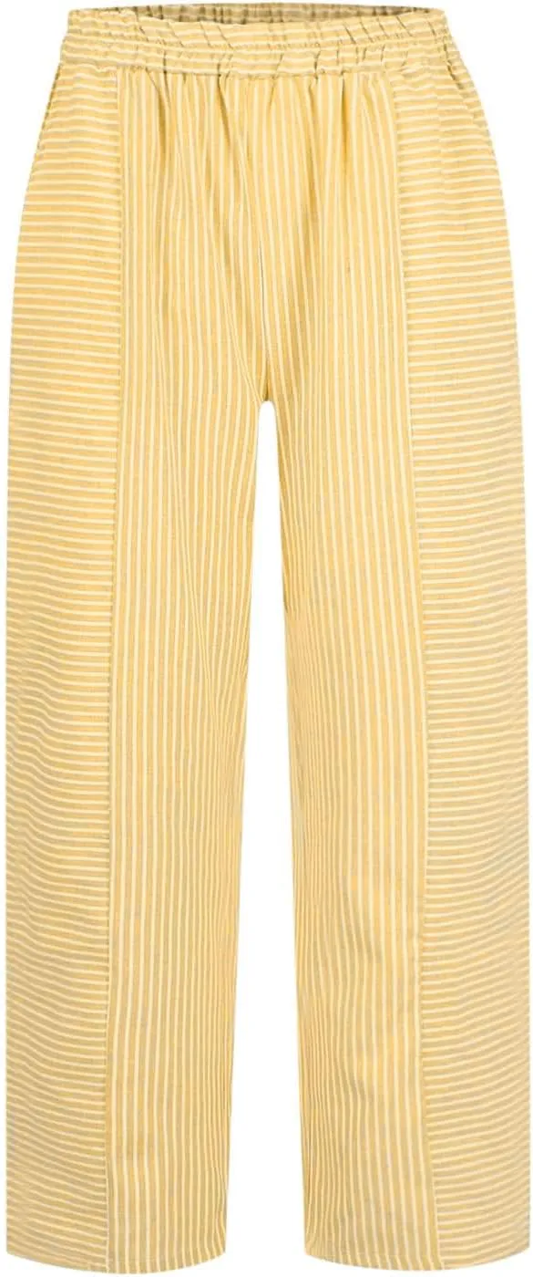 Summer Pants for Women Trendy Stripe Print Side Button Casual Pants Baggy Elastic Waist Straight Leg Comfy Trousers