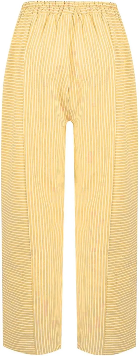 Summer Pants for Women Trendy Stripe Print Side Button Casual Pants Baggy Elastic Waist Straight Leg Comfy Trousers
