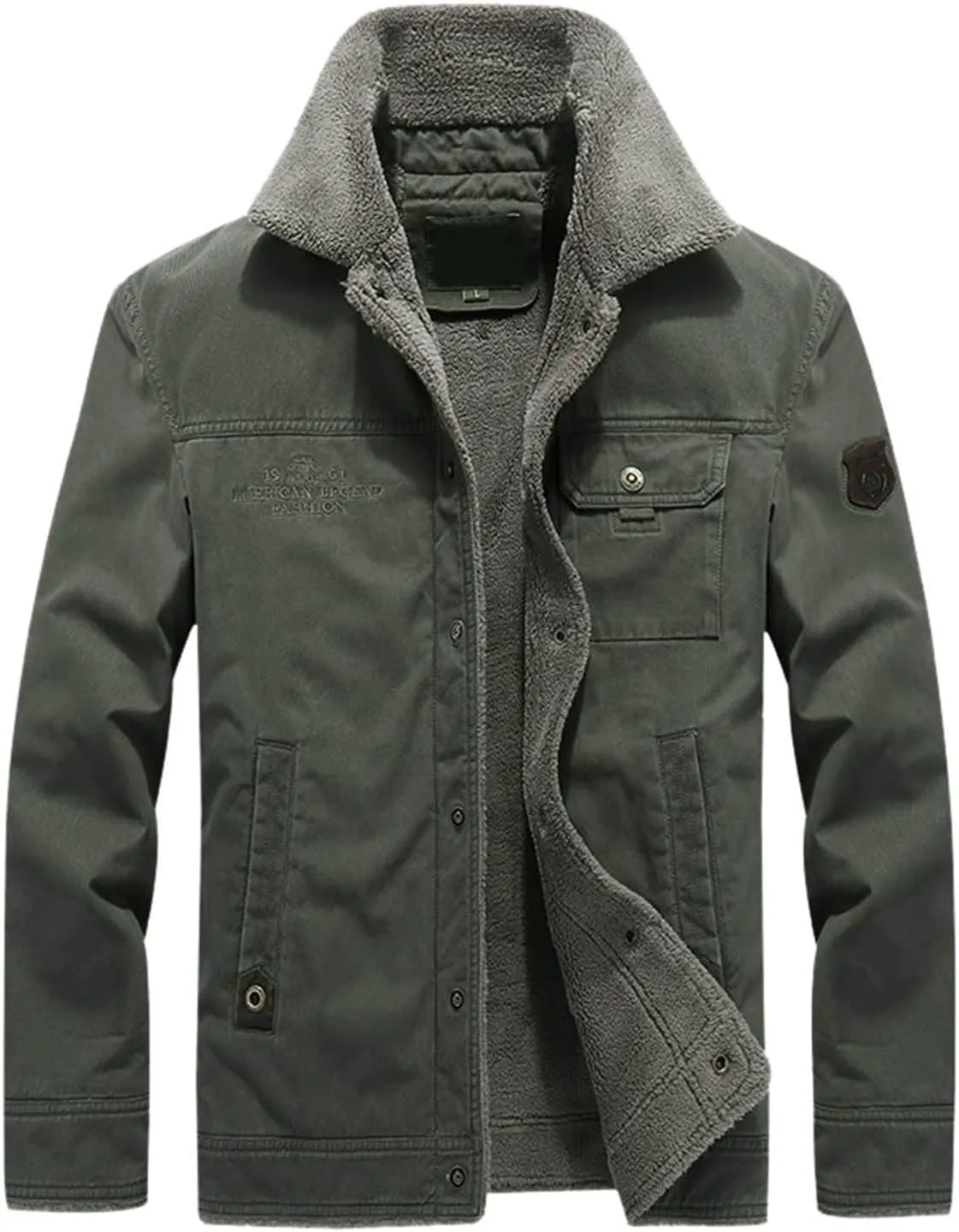 Sunward Men's Sherpa Fleece Lined Trucker Jacket Fur Collar Full Zip up Heavyweight Cargo Jackets Warm Winter Denim Jacket