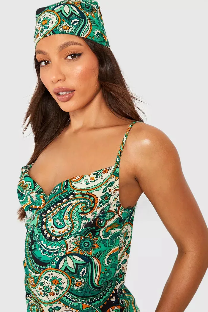Tall bright paisley maxi dress with headscarf in multi
