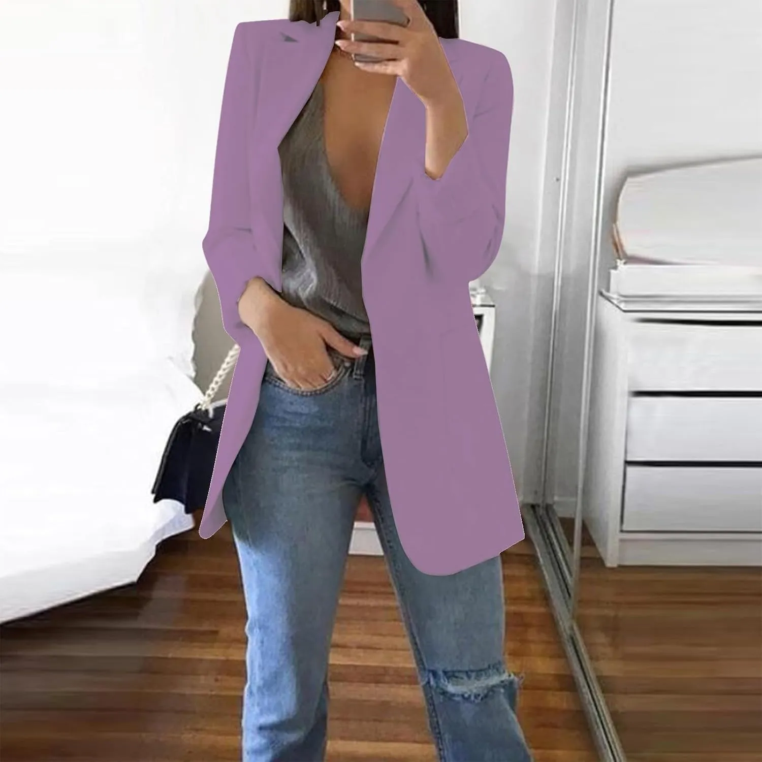Wkishenl Oversized Blazers for Women Trendy Long Sleeve Cardigan Coats Plus Size Solid Color Open Front Jackets Business Suit