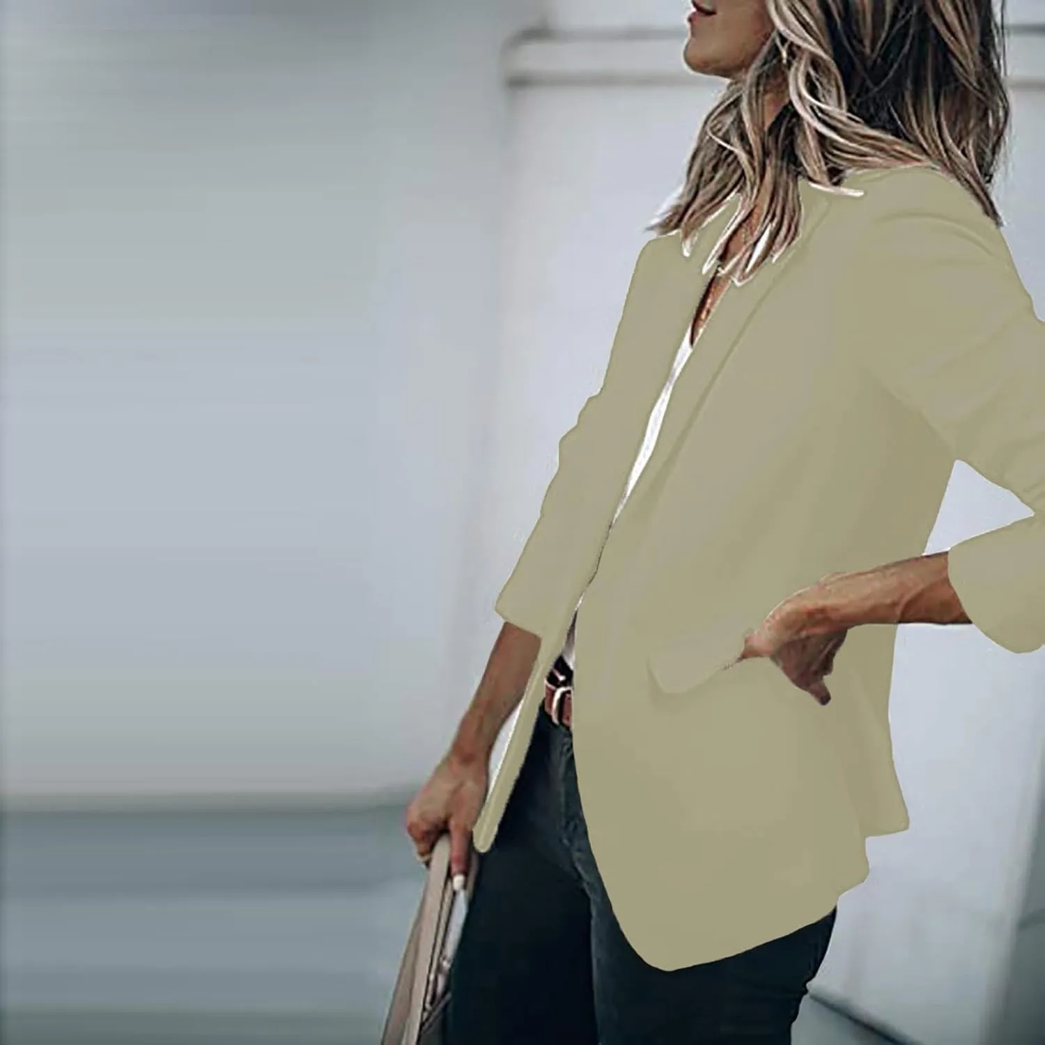 Womens 2024 Fall Casual Blazers Long Sleeve Lapel Open Front Button Work Business Lightweight Jackets with Pockets