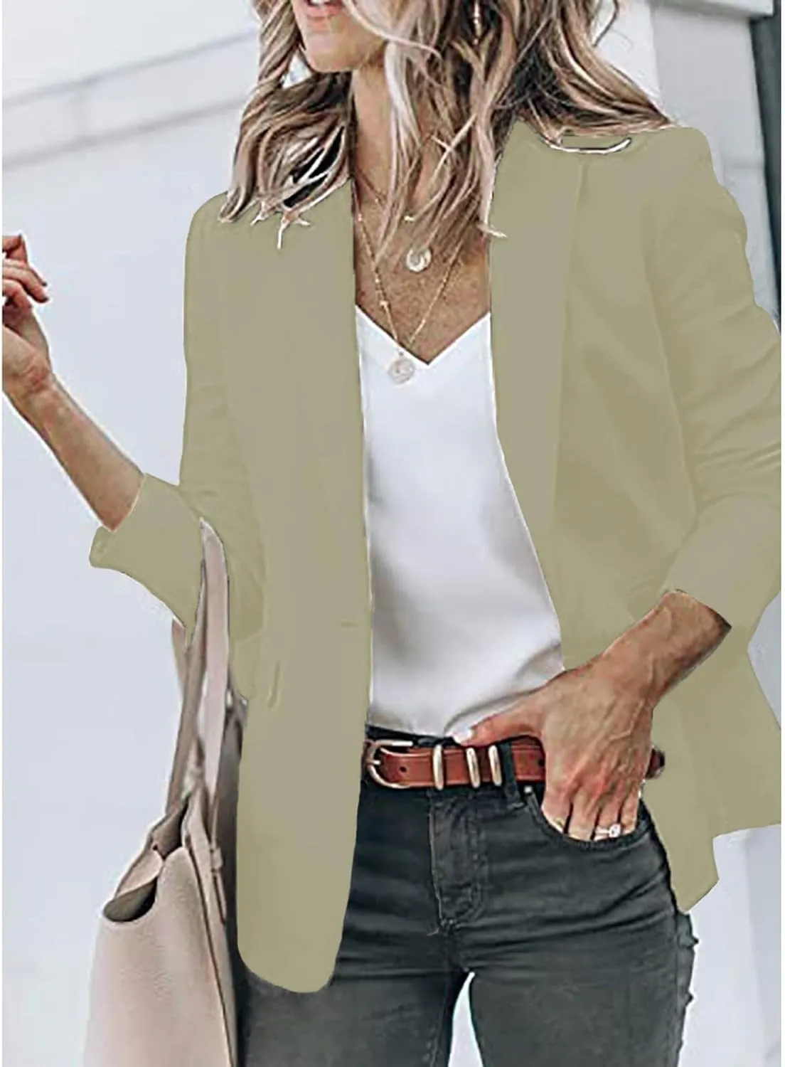 Womens 2024 Fall Casual Blazers Long Sleeve Lapel Open Front Button Work Business Lightweight Jackets with Pockets
