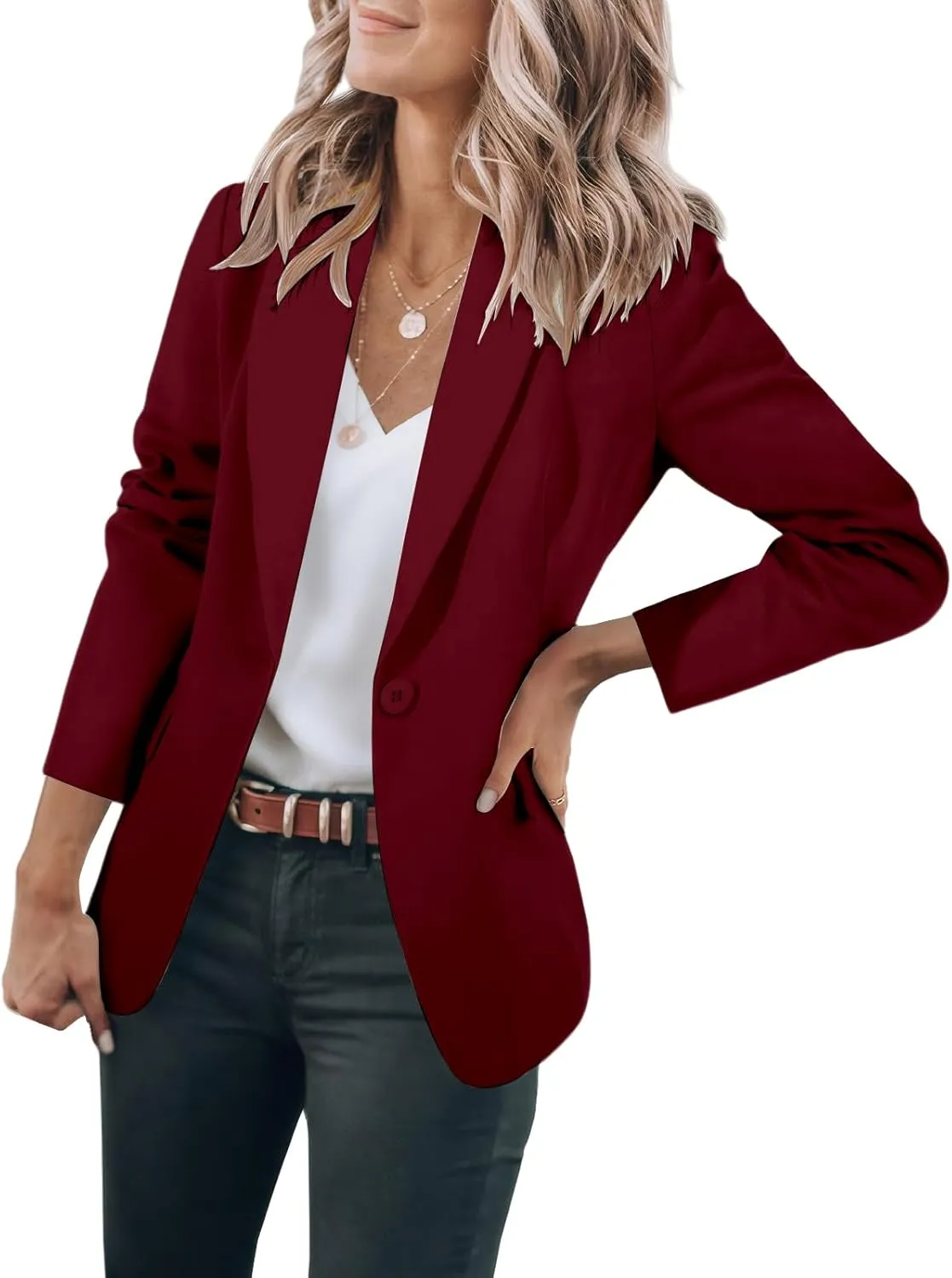 Women's Casual Blazers Business Lapel One Button Open Front Work Office Jacket Lightweight Slim Fit Suit Jackets