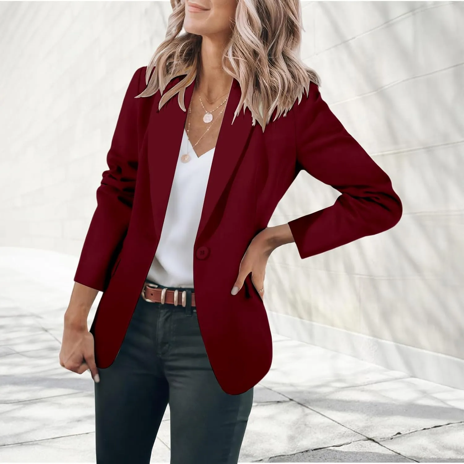 Women's Casual Blazers Business Lapel One Button Open Front Work Office Jacket Lightweight Slim Fit Suit Jackets