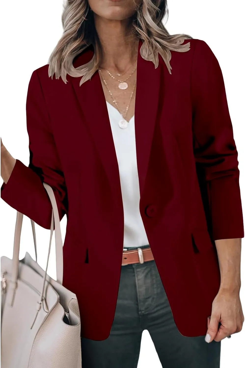 Women's Casual Blazers Business Lapel One Button Open Front Work Office Jacket Lightweight Slim Fit Suit Jackets