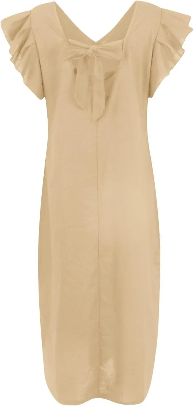 Womens Summer Casual Tank Dress Sleeveless V Neck Cotton Linen Maxi Dress Loose Flowy Beach Long Sundress with Pocket