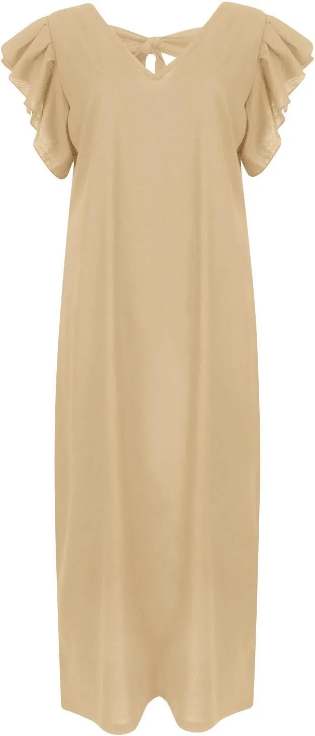Womens Summer Casual Tank Dress Sleeveless V Neck Cotton Linen Maxi Dress Loose Flowy Beach Long Sundress with Pocket