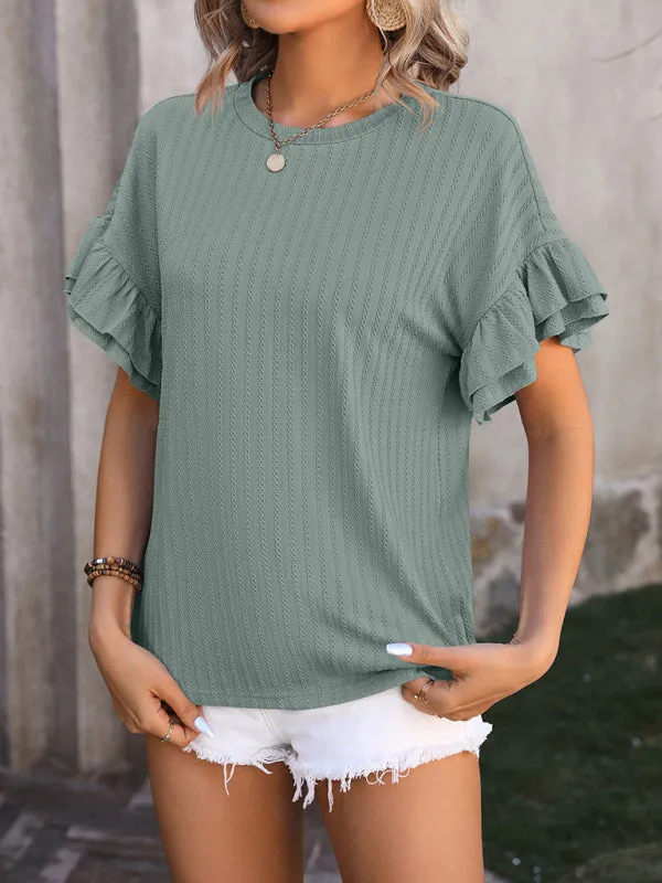 Women's Textured Summer Blouse with Ruffle Sleeves