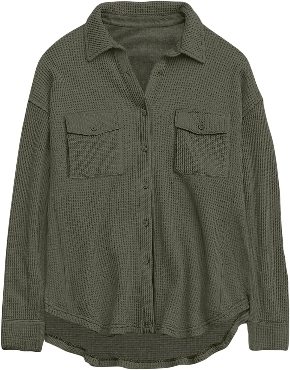 Womens Waffle Knit Shacket Jacket Casual Boyfriend Button Down Shirts Dressy Blouses Oversized Long Sleeve Tunic Tops