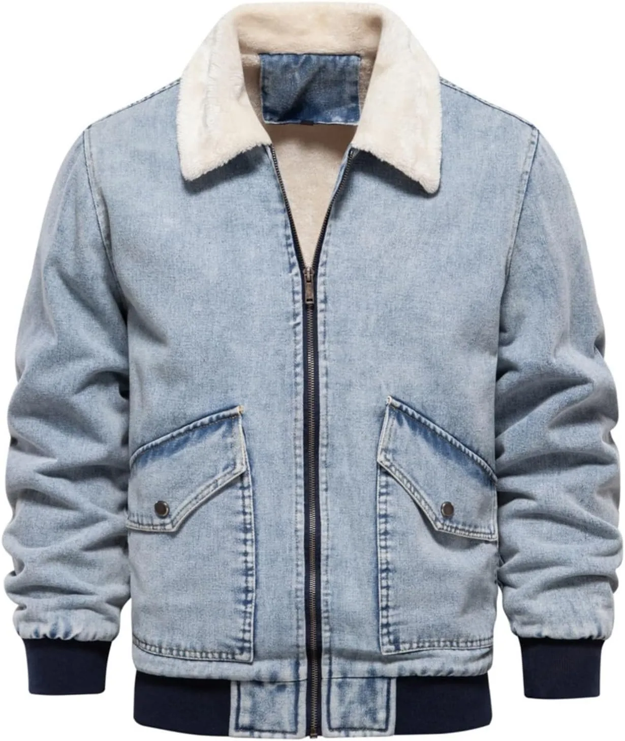Xiaojmake Men's Corduroy Fleece Cargo Jacket Winter Snap Button Lapel Sherpa Lined Trucker Cowboy Coat with 2 Chest Pockets