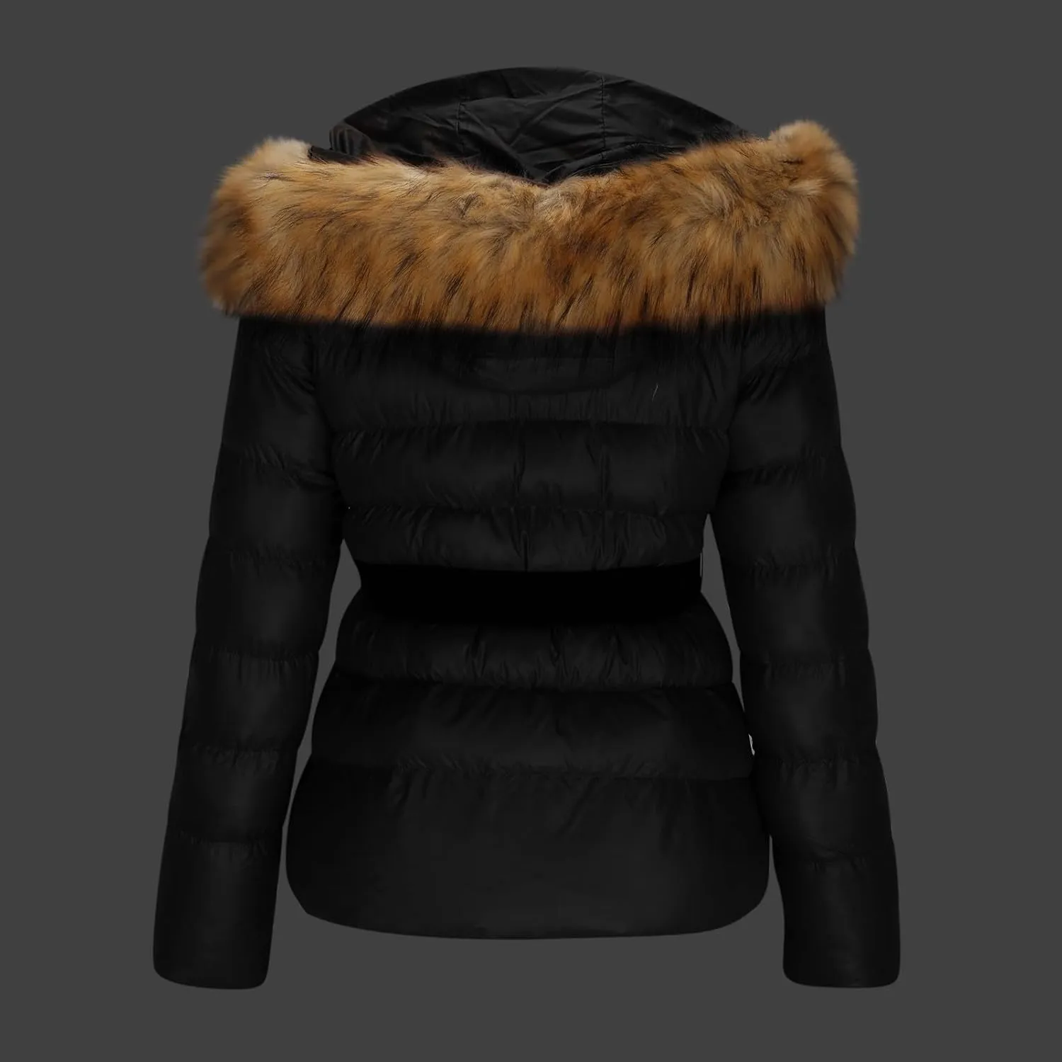 XUNRYAN Teen Girls Winter Warm Down Coat Cropped Puffer Jackets Faux-Fur Hooded Anorak Parka Thicken Ski Jackets Belted