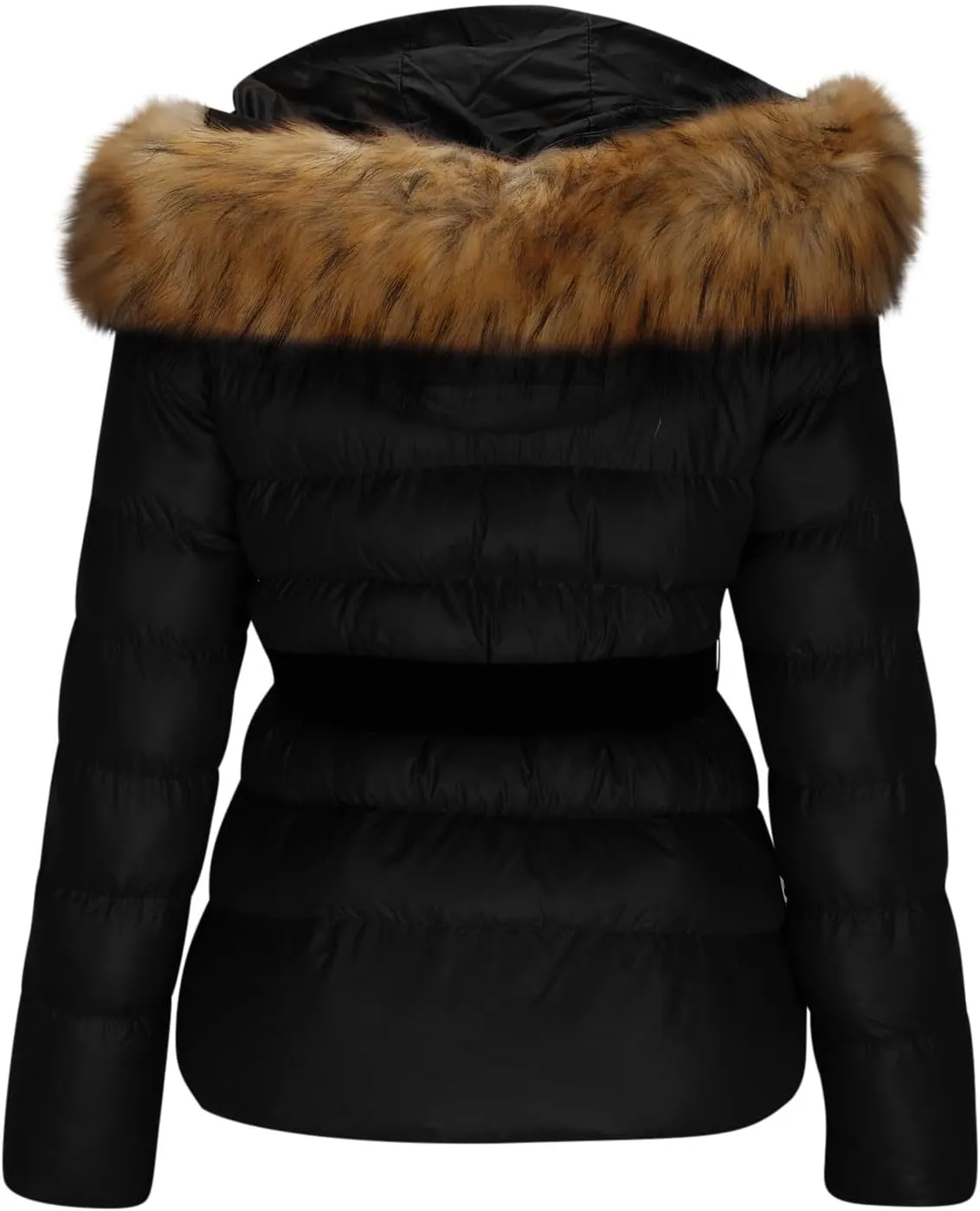 XUNRYAN Teen Girls Winter Warm Down Coat Cropped Puffer Jackets Faux-Fur Hooded Anorak Parka Thicken Ski Jackets Belted