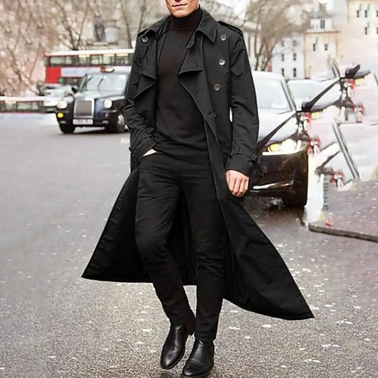 Ymosrh Mens Jackets Lightweight Long-Slevee Luxury Full Length Trench Coat Long Wool Overcoat Winter Fleece Jacket